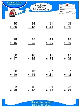 Çocuklar İçin toplam işlemi yaprak testleri 